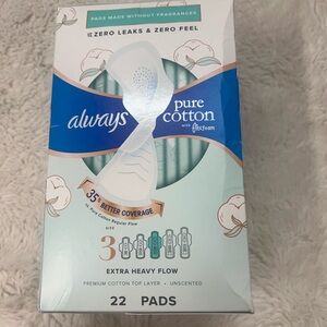Always Pure Cotton Feminine Pads, Size 3, Extra Heavy Flow, with Wings 22 Pads